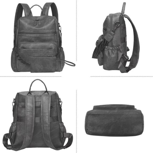 Women Backpack Purse Bag PU Leather Grey - Picture 2 of 7